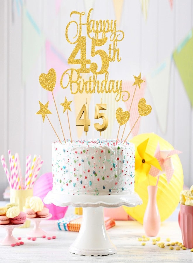 Lecferrarc 45th Birthday Cake Decorations, 45th Birthday Candles Cake Numeral Candles and Glitter Happy 45th Birthday Cake Toppers Set for Birthday Party Supplies (Gold) - Image 5
